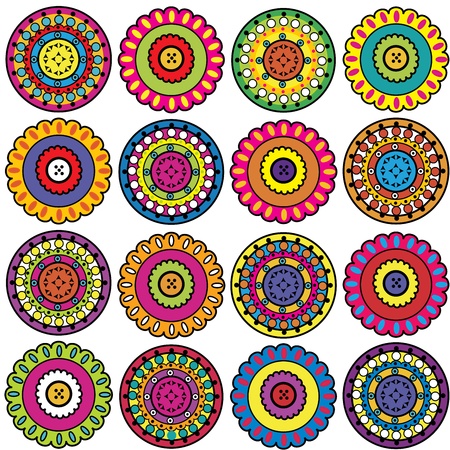 Oriental floral ements with geometric motifsのイラスト素材