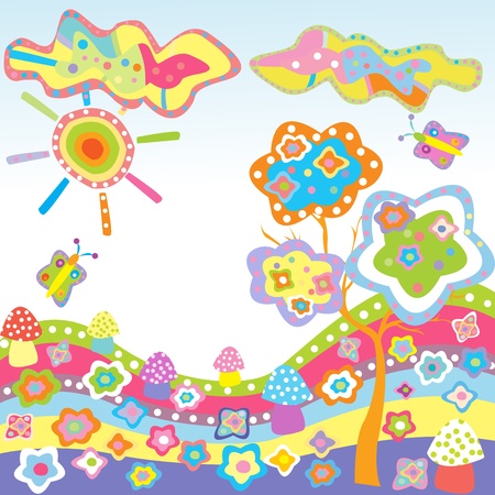 Doodle background with natural elementsのイラスト素材