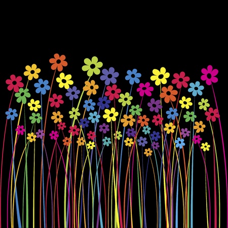 Colored flowers over black backgroundのイラスト素材