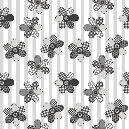 Textile patchwork flowers background seamless patternのイラスト素材