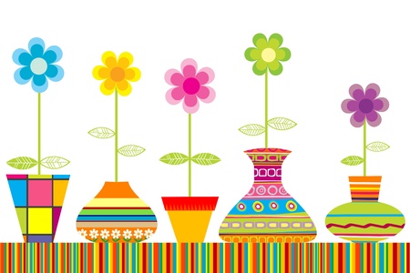 Colored flowerpots setのイラスト素材