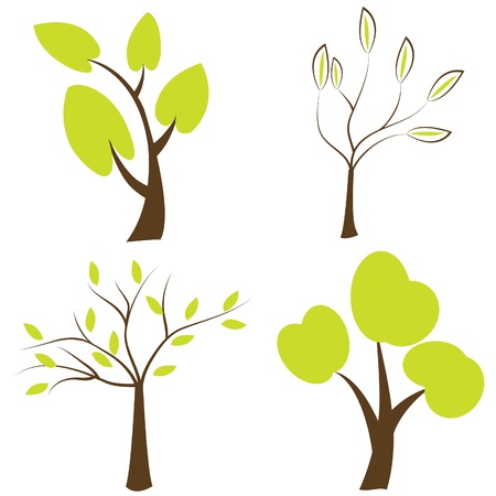 Trees silhouettes, set of trees iconsのイラスト素材