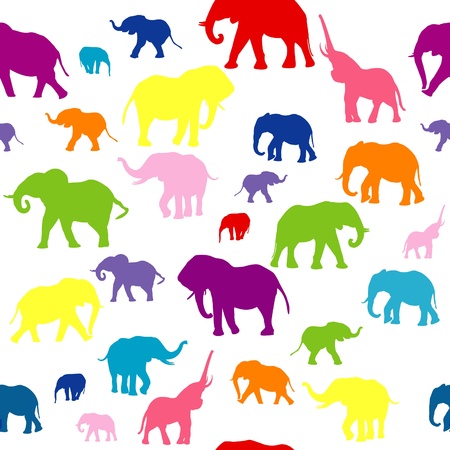 Seamless background with colored elephants silhouettesのイラスト素材