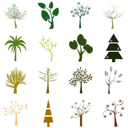 Set of trees isolated over white backgroundのイラスト素材