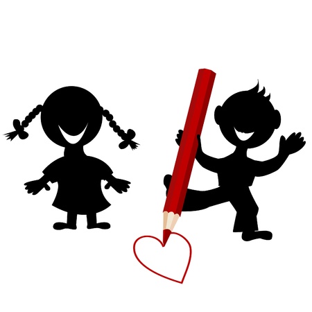 Background with children silhouettes drawing a heartのイラスト素材