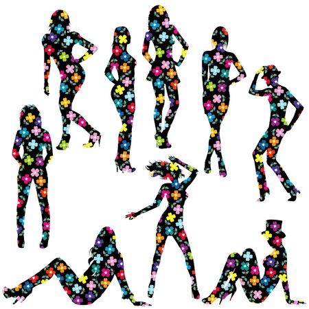 Floral patterned women silhouettesのイラスト素材