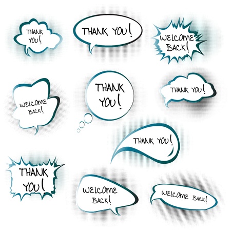 Chat bubbles with Thank you and Welcome back messages