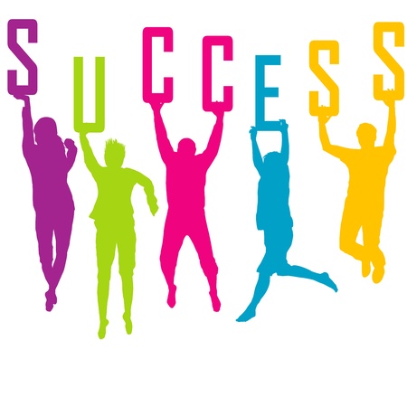 Success representation with colored people silhouettesのイラスト素材