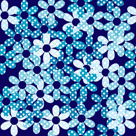 Blue dotted flowers seamless backgroundのイラスト素材