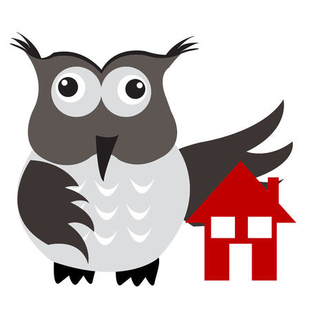 Concept of home insurance with house under owl wing protectionのイラスト素材