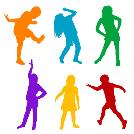 Set of colored silhouettes of children playingのイラスト素材