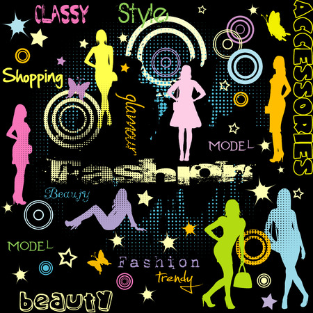Fashion advertiseent with colored women silhouettesのイラスト素材