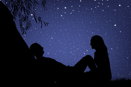 Lovers under night skyのイラスト素材