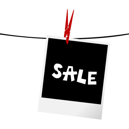Photo frame with sale message on a clotheslineのイラスト素材