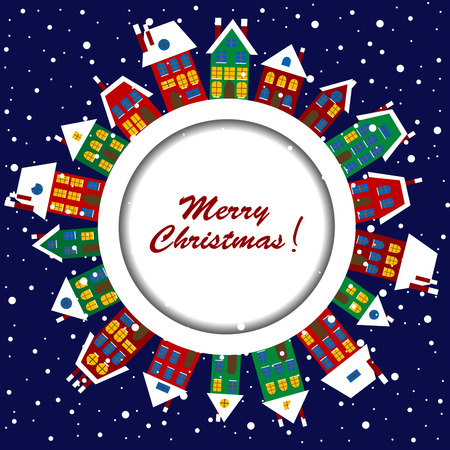Christmas card with cute housesのイラスト素材