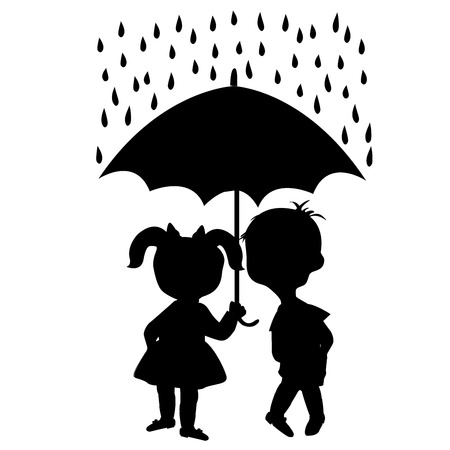 Pair of children staying under an umbrellaのイラスト素材