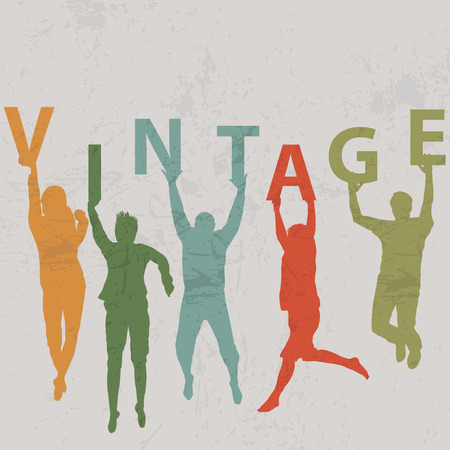People silhouettes holding letters with word VINTAGEのイラスト素材
