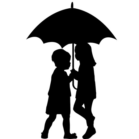 Two little girls under an umbrellaのイラスト素材