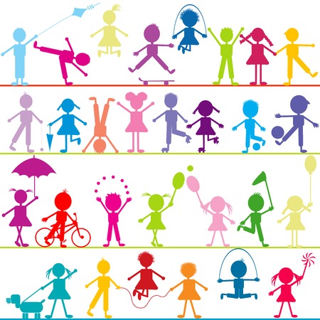 Background with stylized children playingのイラスト素材
