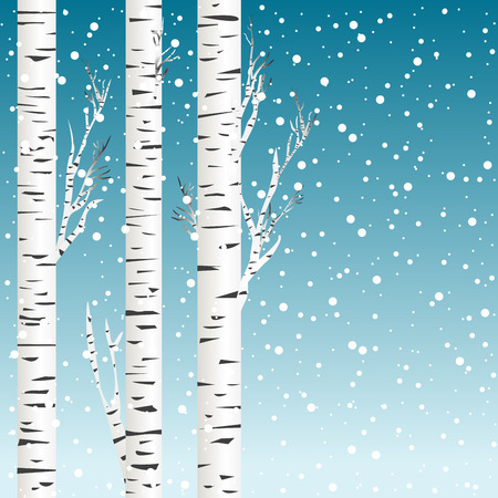 Winter background with birch trees and snowflakesのイラスト素材