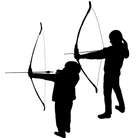 Children silhouettes playing archeryのイラスト素材