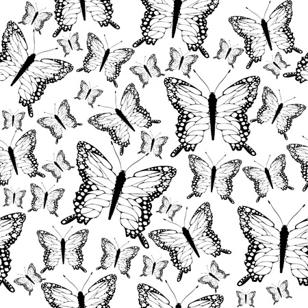 Seamless black and white butterflies backgroundのイラスト素材