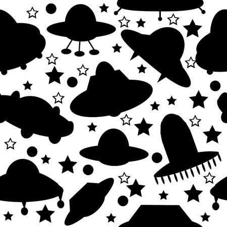 Silhouettes of spaceships seamless patternのイラスト素材
