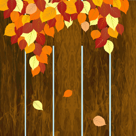 Autumn background with wooden fence and leavesのイラスト素材