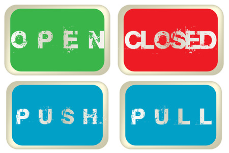 Open, closed, pull and push colored signs isolated over white backgroundのイラスト素材