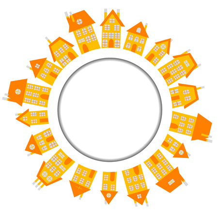 Orange village with houses around wound banner. Free space for textのイラスト素材