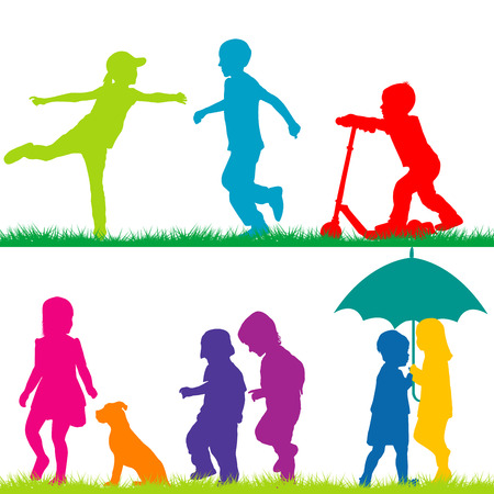 Childrem silhouettes playingのイラスト素材