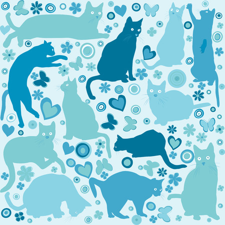 Kids background with blue catsのイラスト素材