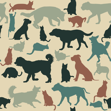 Vintage seamless background with cats and dogs silhouettesのイラスト素材