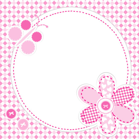 Baby girl greeting card with flower and butterflyのイラスト素材
