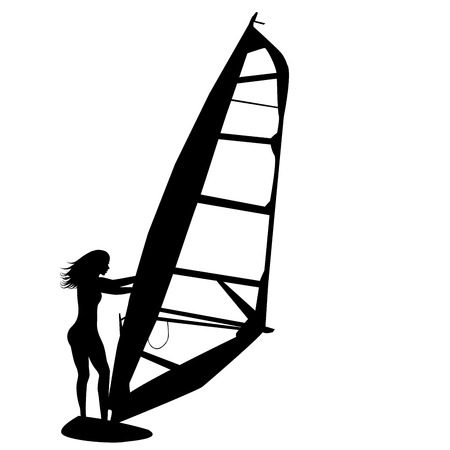 Silhouette of woman windsurfingのイラスト素材