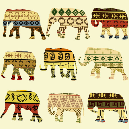 Background with stylized patterned elephants in ethnic styleのイラスト素材