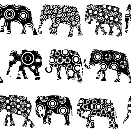 Black and white ornate patterned elephantsのイラスト素材