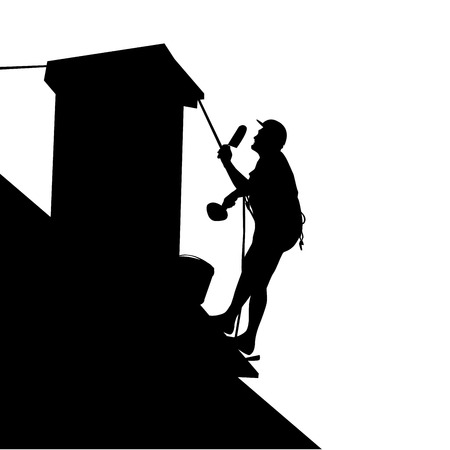 Silhouette of worker on the house roofのイラスト素材