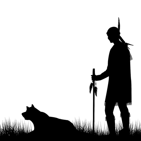 Native American Indian silhouette with dogのイラスト素材