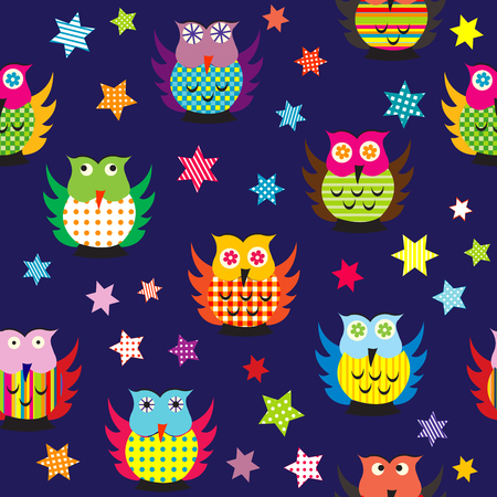 Owls in the nighttime seamless backgroundのイラスト素材