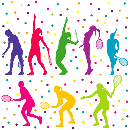 Colored tennis players silhouette collectionのイラスト素材