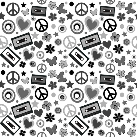 Black and white flower power backgroundのイラスト素材