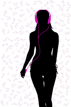 Young girl listening musicのイラスト素材