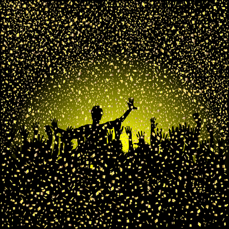 Confetti gliter background with silhouettes of party peopleのイラスト素材