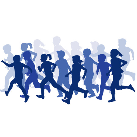 Group of children silhouettes runningのイラスト素材