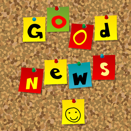 Cork board with multicolor notes and words Good newsのイラスト素材