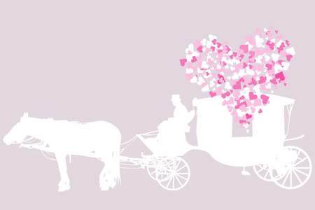 Wedding card with vintage carriage and heartsのイラスト素材