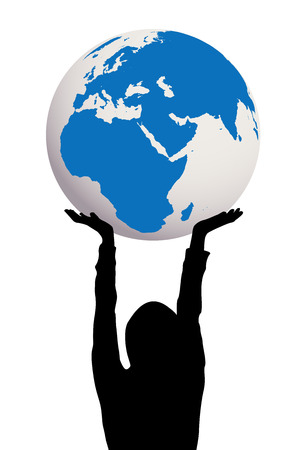 Woman silhouette holding Earth globe in handsのイラスト素材