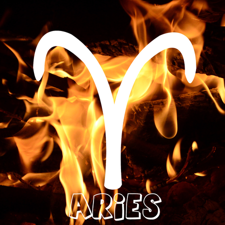 Aries zodiac sign on fire element backgroundの写真素材