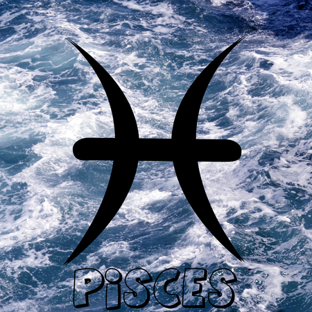 Pisces zodiac sign on water element backgroundの写真素材